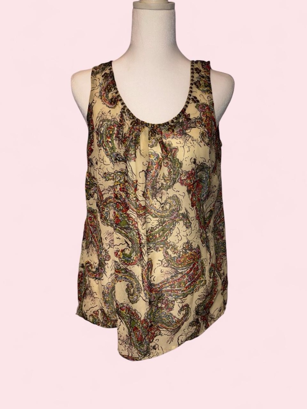 Sleeveless Cream Paisley Print Blouse